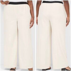 Lane Bryant Size 16 Exposed Elastic Waist Wide Leg Pant Fully Lined Ivory NWT